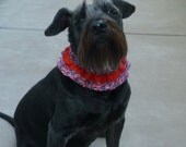 Bows & Stars Dog Scrunchie Necklace with red braid trim - M