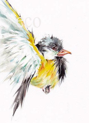 5x7 inch ORiGINAL mixed media painting of Chickadee