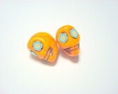 BlueFlower Eyes in Small Light Orange Day of The Dead Sugar Skull Beads-12mm