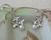 Silver Cherry Blossom Pearl Earrings