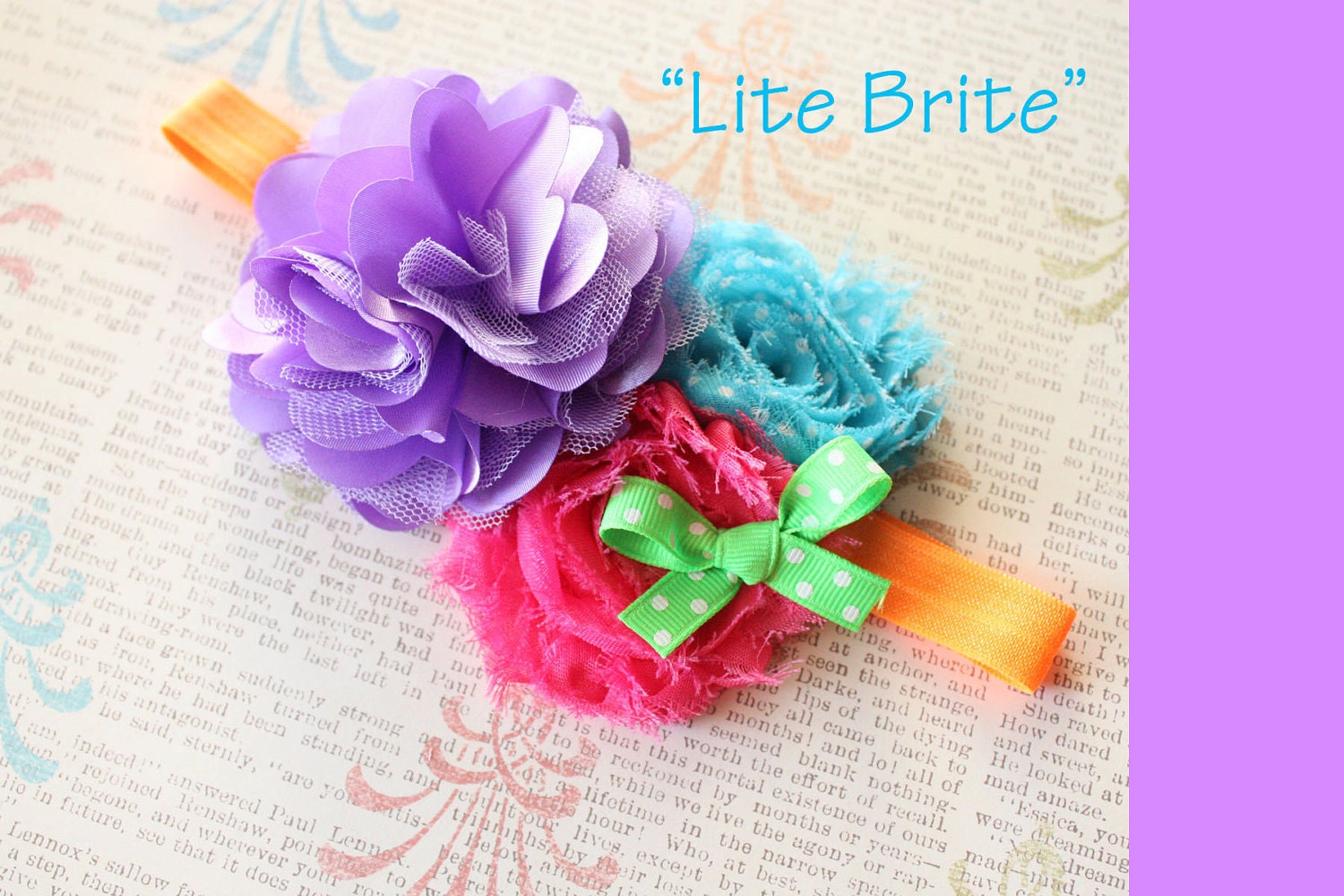 Lite Brite Neon Bright Summer Satin Mesh flower lace headband fascinator baby girl newborn photography prop