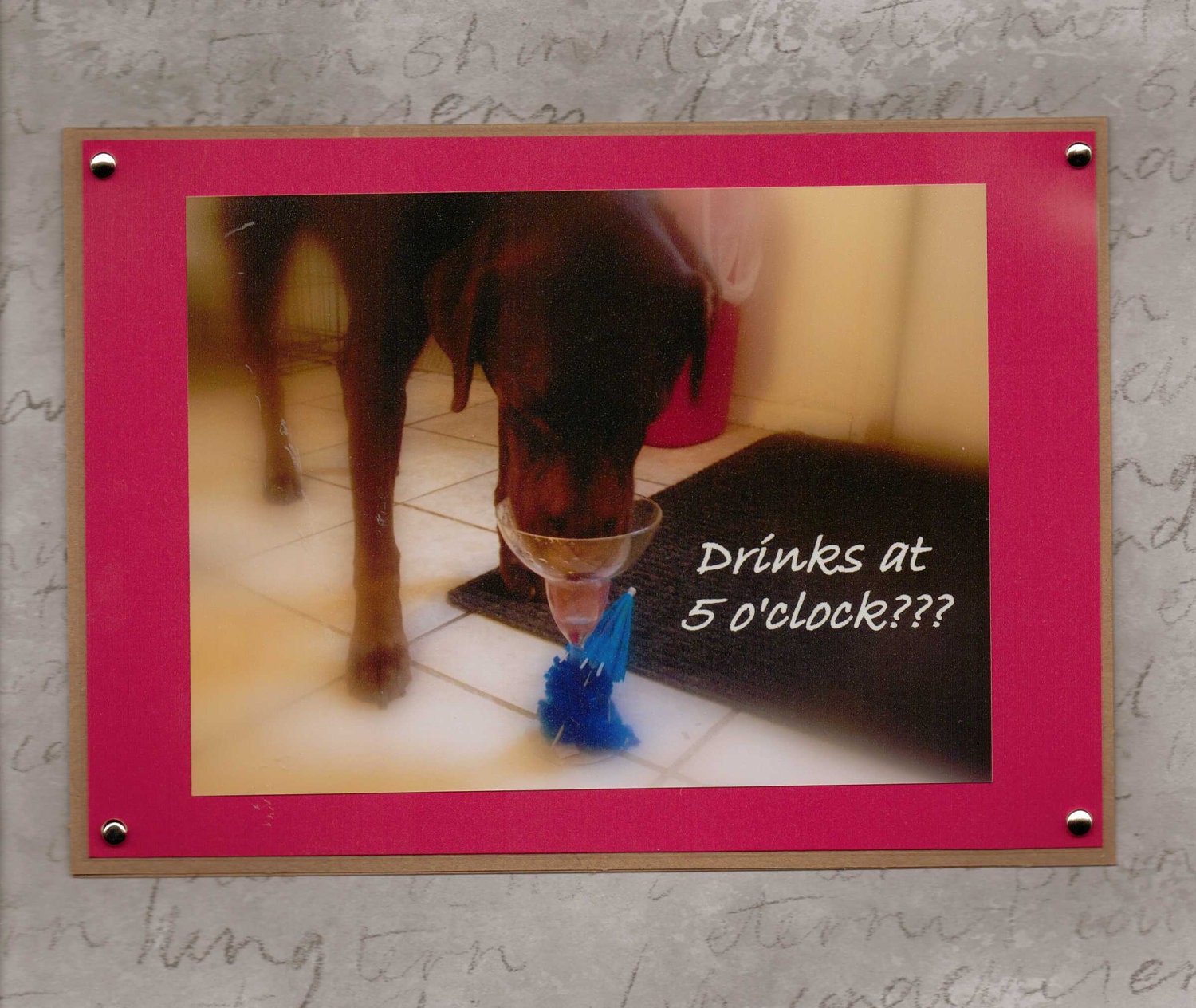 Drinks At 5 o'clock-Chocolate Lab Handmade Greeting Card-Invite From the Dog