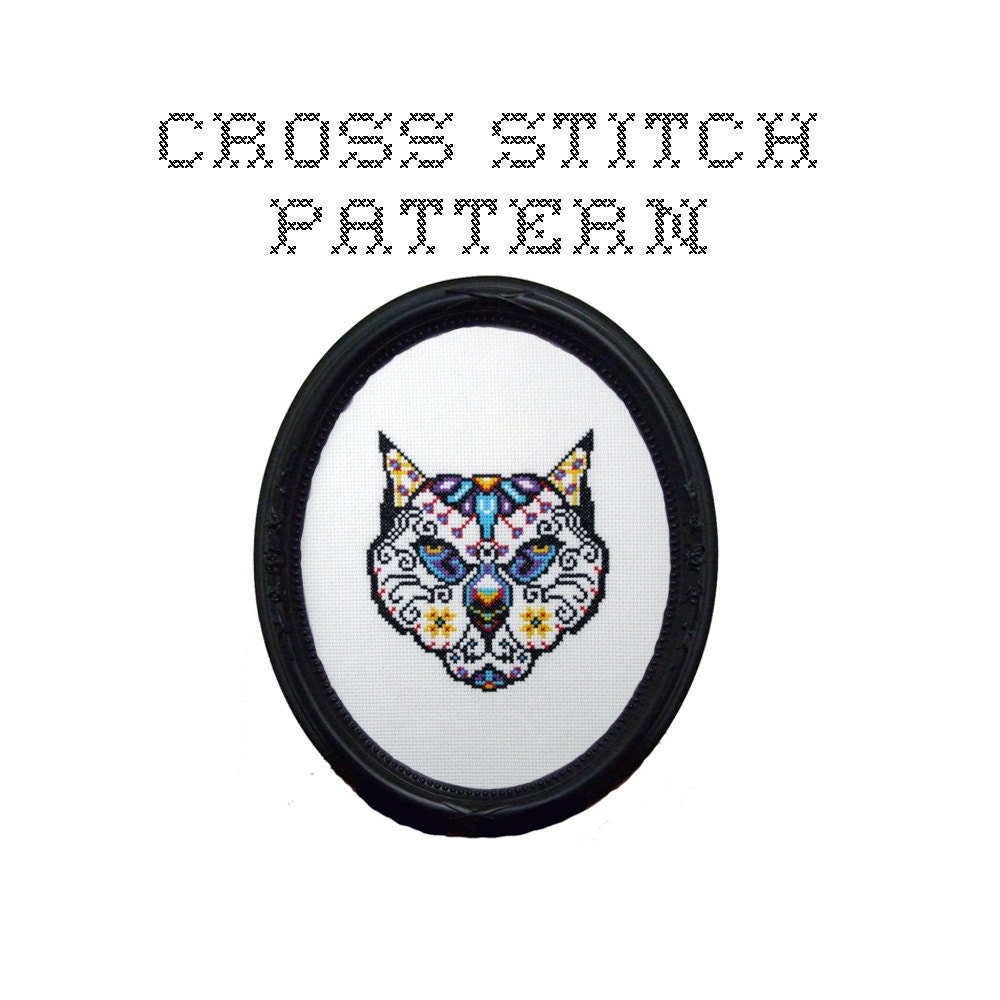 DIY Cat Sugar Skull - .pdf Original Cross Stitch Pattern