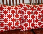 Decorative Pillow Covers in Dark Red and White -Two 18 Inch
