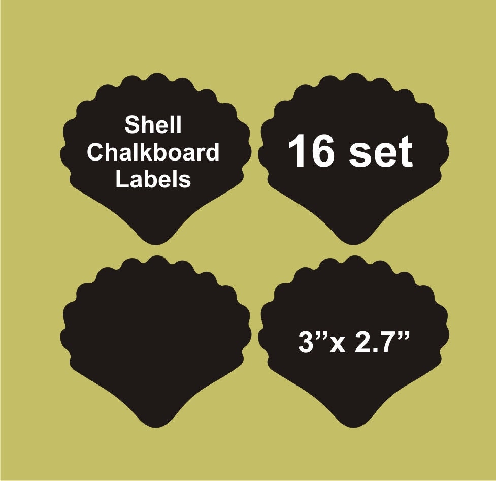 Shell chalkboard labels 16 set, 3" x 2.7", blackboard labels, personalized labels