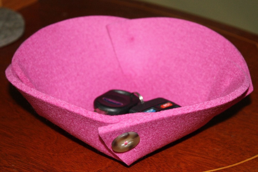 Small Felt Bowl in 5mm Thick Virgin Merino Wool Felt- Pink