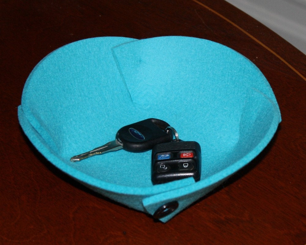 Small Felt Bowl/Catchall in 5mm Thick Virgin Merino Wool Felt- Light Turquoise