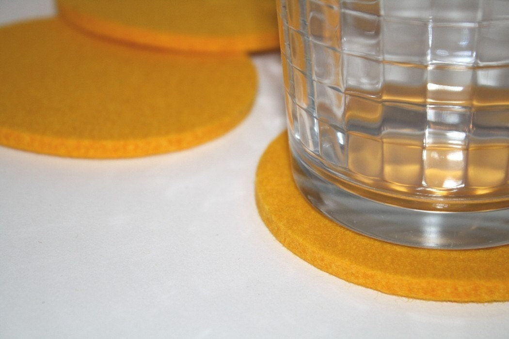 Felt Coasters in 5MM Thick Virgin Merino Wool Felt, Yellow
