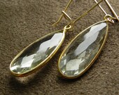 SALE Faceted Green Amethyst and Vermeil Elongated Teardrop Gold Filled Earrings