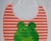 Orange White Striped Frog Face Applique Baby Bib