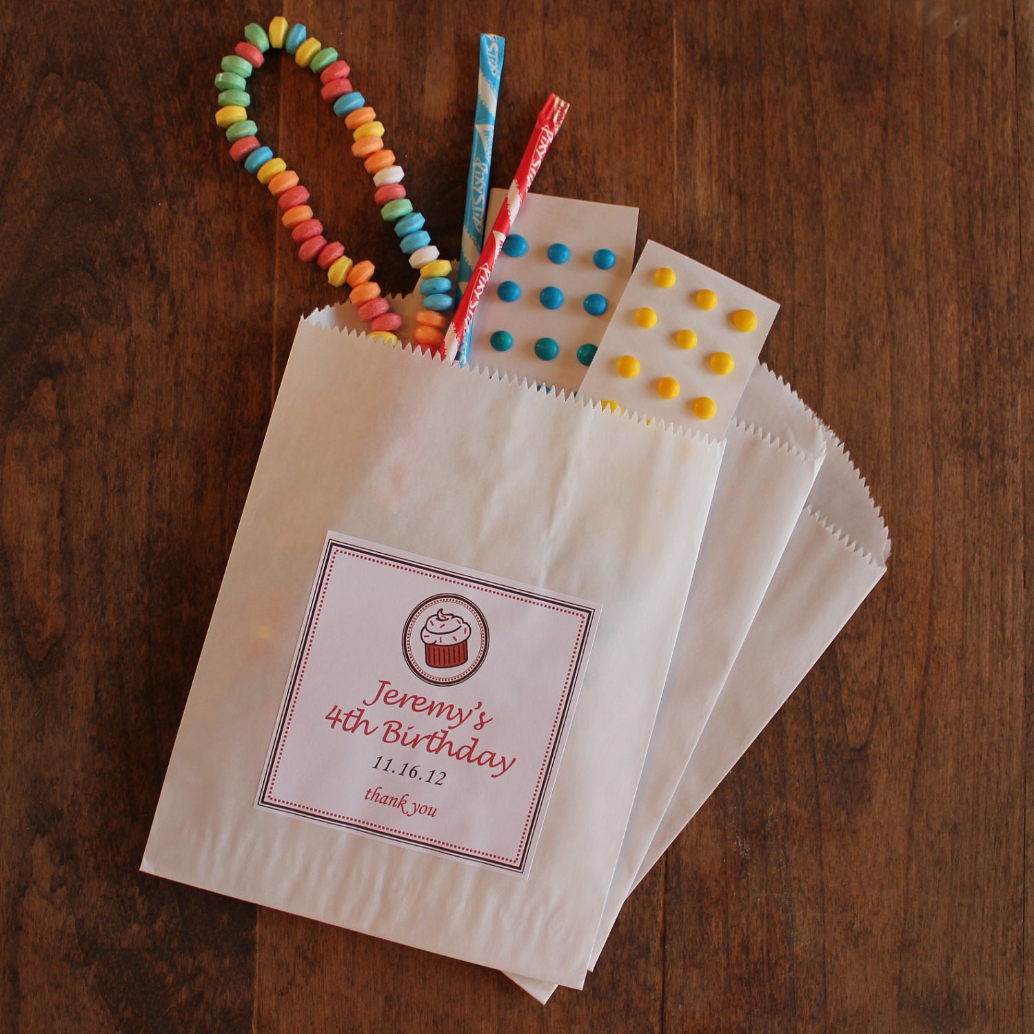 12 Personalized Favor Bags - Cupcake Design - ANY COLOR - candy buffet bags, cookie buffet bags, wedding favors, party favors