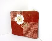 Small Zipper Pouch - Rust Flower Kimono Fabric
