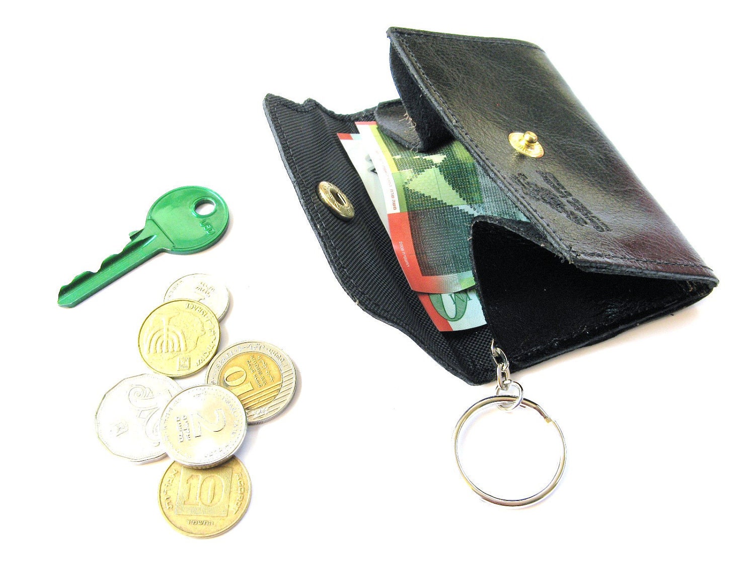 TINY  Leather COIN WALLET  - in Black