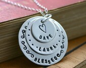 Mothers Necklace - Personalized mom necklace three names- Hand stamped jewelry