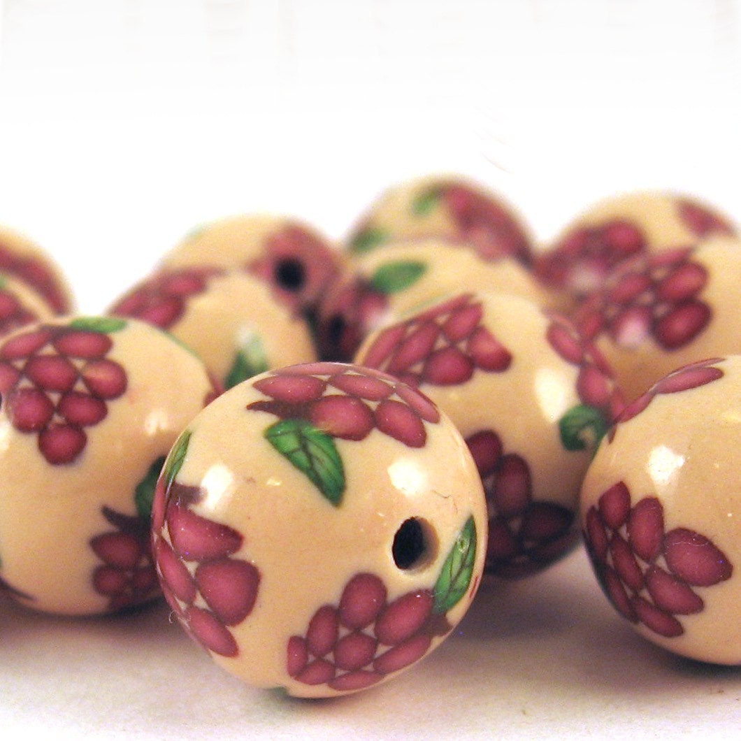 Handmade Grape Cane Polymer Clay Beads Round 10mm 13ct BE167