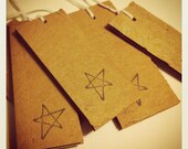 12 Recycled Brown Kraft Gift Tags, Star Stamped, Natural Upcycled Eco-Friendly Hang Tags