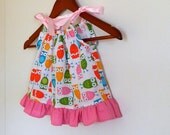 Owl Pillowcase Dress - Pink, Blue, Green, & White - made to order newborn 3 6 12 months