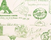 Home Dec Fabric Yardage - French Stamps - Green and White- Premier Prints Designer  - 1 Yard