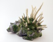 Bear Sculpture, Polymer Clay Forest Creature, Old Bear Spirit Moss and Bone