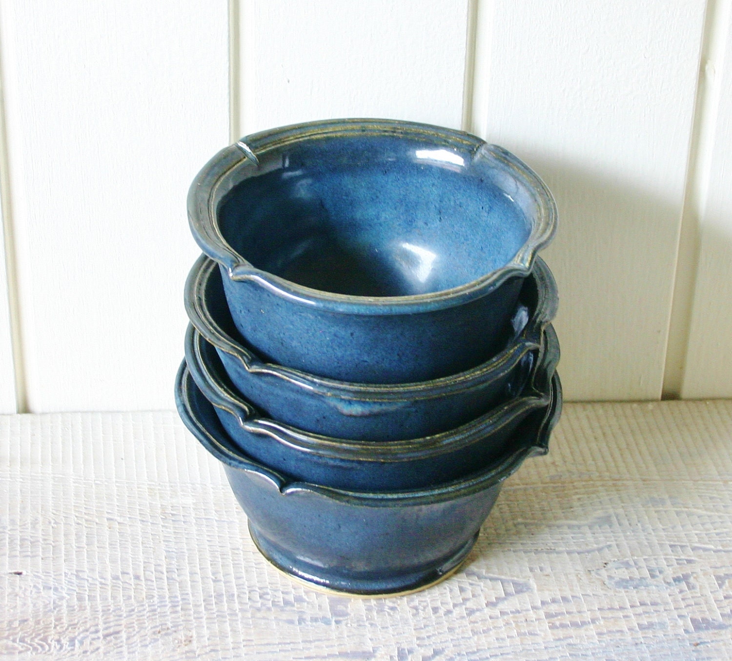 Hand Thrown Mediterranean Ceramic Bowls in Deep Blue Ocean - Set of 4 - BackBayPottery