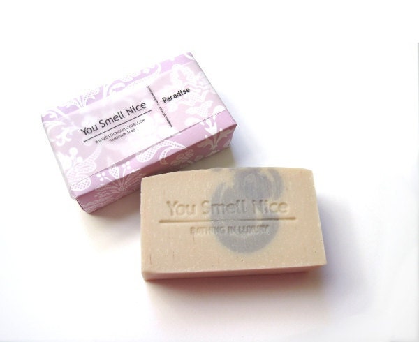 Paradise Soap - tropical floral for Mothers Day -  made from scratch by ME - Vegan - peach lavender with pink and white wrap - soap