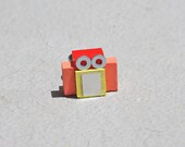 Robot Silver Ring handmade from reclaimed wood and scrap metal accessories for men and for women geeks nerds, red, orange, yellow