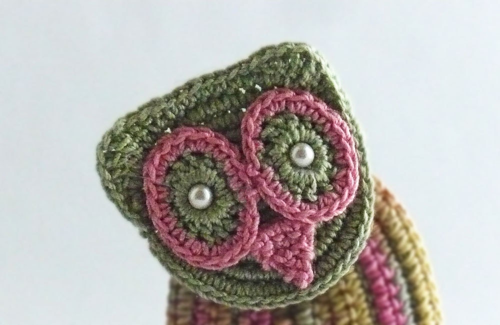 Crochet Brooch Irish Crochet Owl Pin Sage Pink Golden Yellow