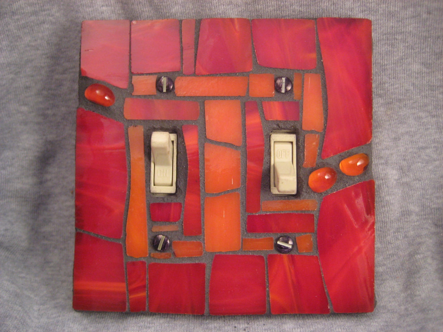 Mosaic Stained Glass Switch Plate Cover--Red and Orange