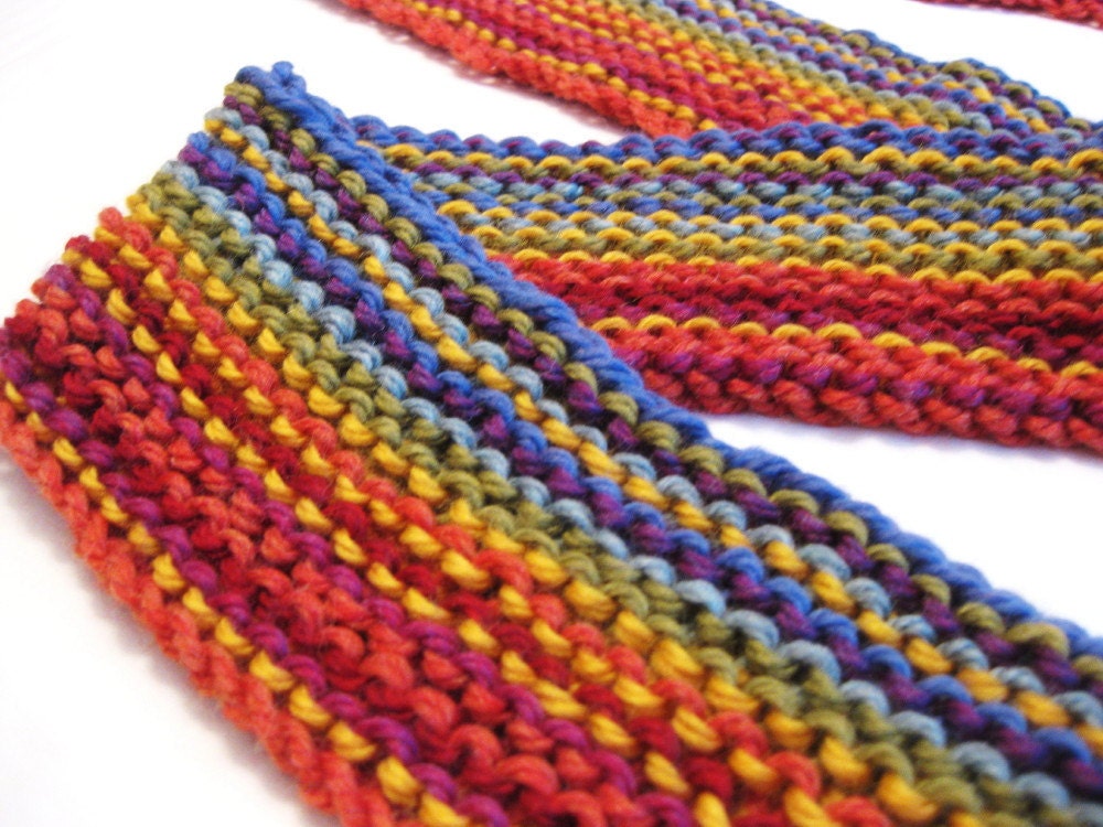 crazy love knit scarf - colorful rainbow stripes, extra long, handknit in soft, natural fibers, machine washable, in stock, ready to ship