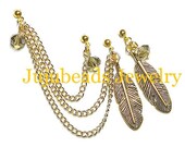 GOLD Sparkling Feathers - Triple  Piercing Earring Set