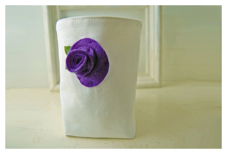 box white linen Purple Rose weddings decor Rosebud flower Bin Wool felt Organizer Storage Basket Handmade tagt team  Gift Wrap