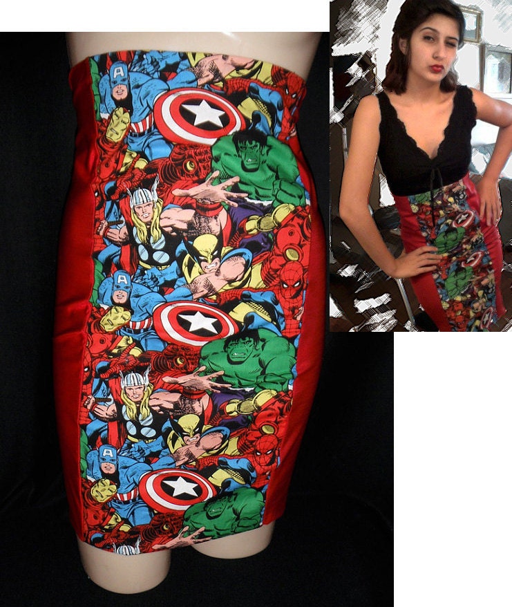 Hot High Waist Pencil skirt ..I HEART MARVEL... red - GetWaisted