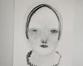 quietly - an orignal gouache painting portrait