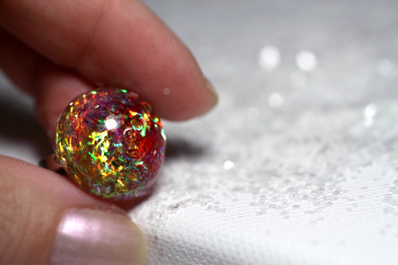Sunny Yellow & Red Ring - Handcrafted Modern Resin Jewelry - a Mini Dome Ring by isewcute