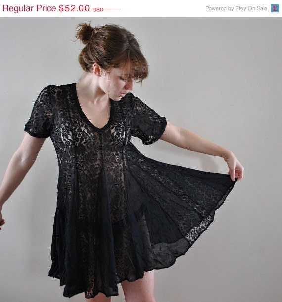 ON SALE Vintage Black Lacey Dress / 1980s Black Lace  / Black Lace Lingerie