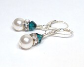 Swarovski Pearl and Emerald Green Crystal Birthstone Earrings, May Birthstone Earrings