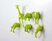MAGNETS: Safari Jungle Animal - Giraffe - Rhino - Camel - 6 piece set -  Apple Green Bright Greenish yellow (Chartreuse) Set - OriginalAnimalMagnet