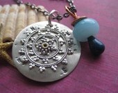 Wander Compass Hand Stamped And Riveted With Glass Lampwork Bead