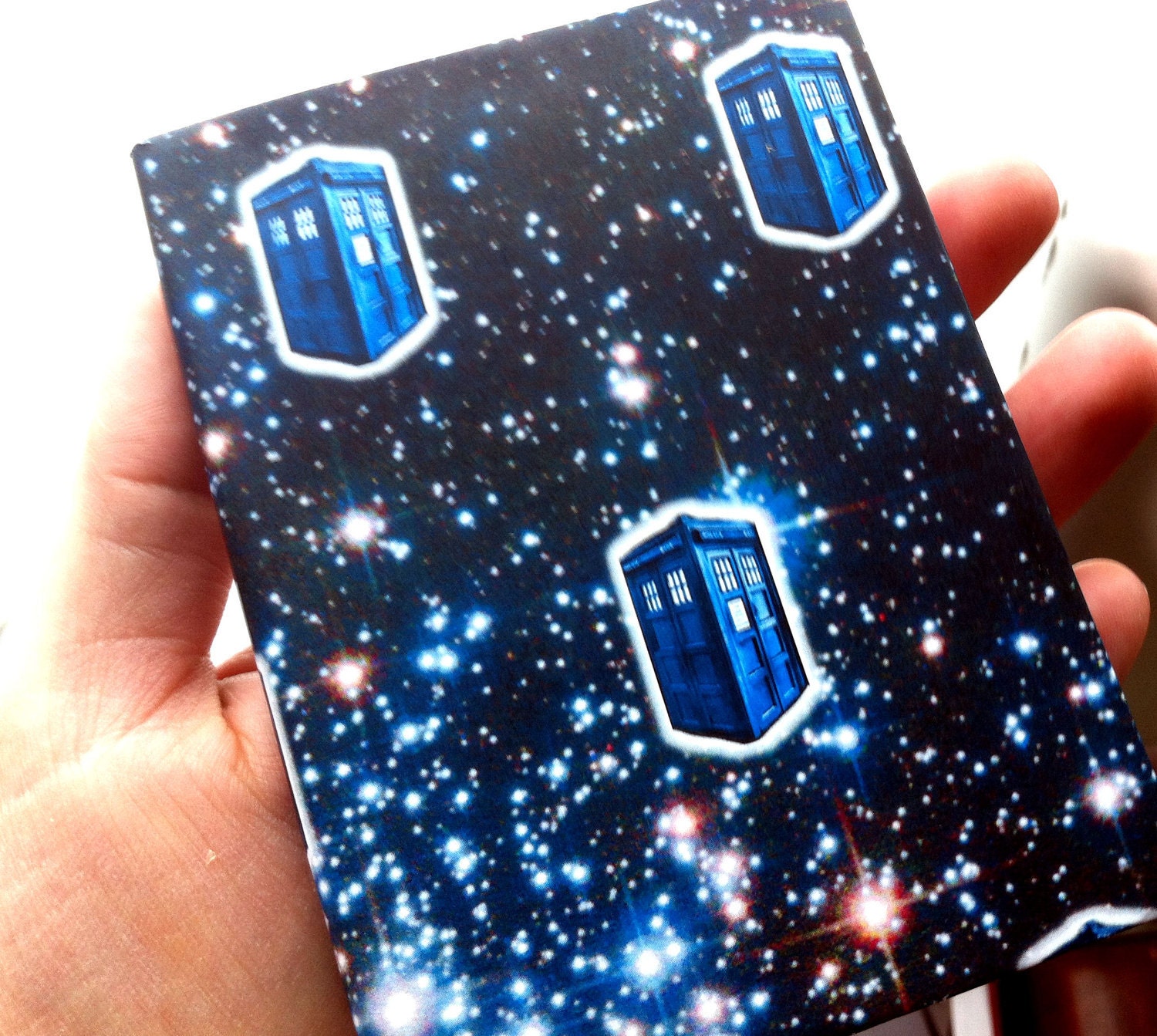 Doctor Who Inspired Notebook, Bright Blue TARDIS with Real Star Background