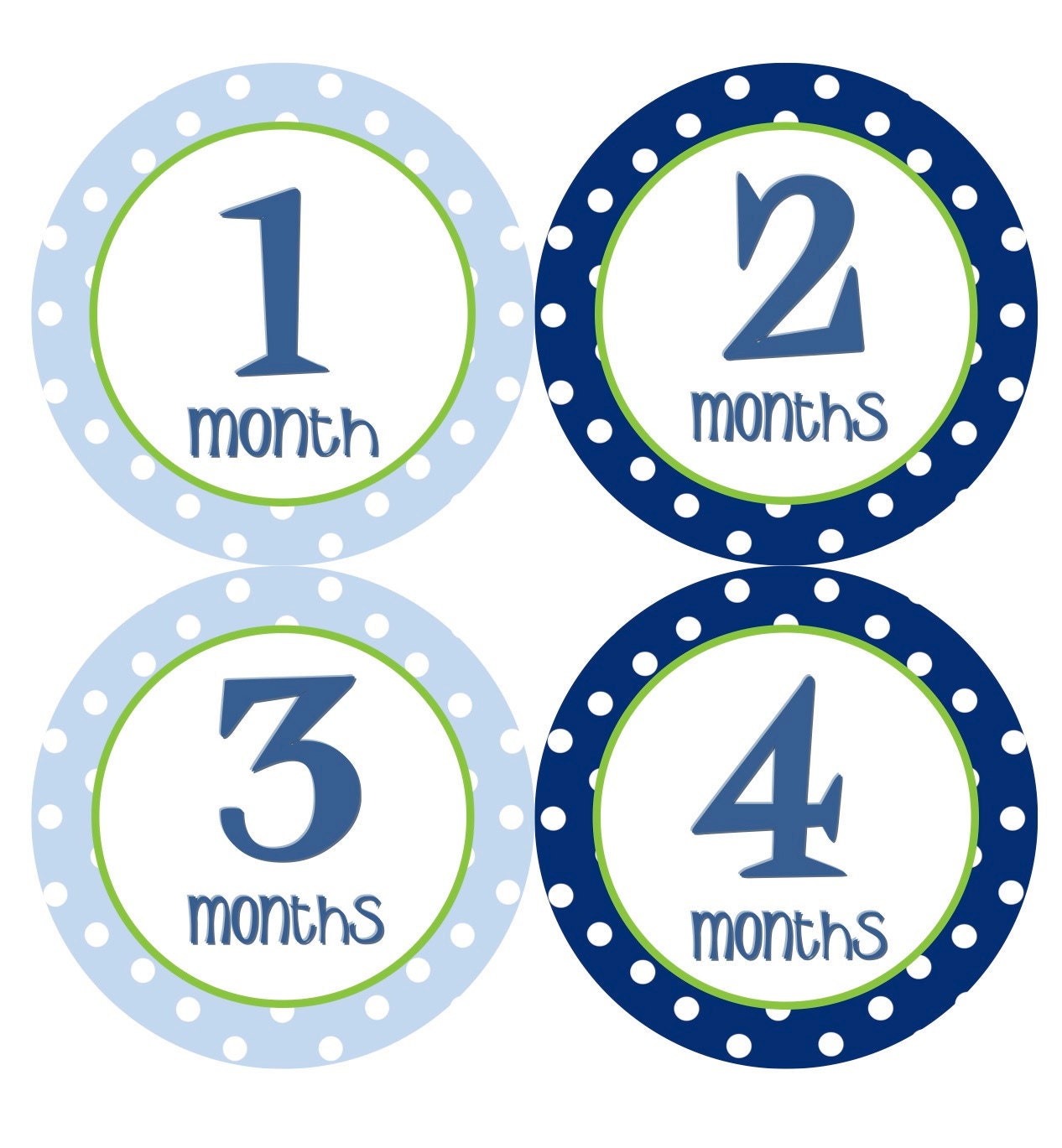 Baby Month Stickers Boy Monthly Onesie Stickers Navy Blue Green Polkadot First Year Month Stickers Baby Shower Gift and Photo Prop - Bob