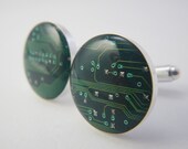 Circuit Cuff Links Sterling Silver Green made with Recycled Circuit Boards