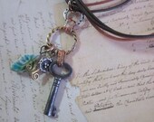 Skeleton Key Charm Necklace on Leather Cord