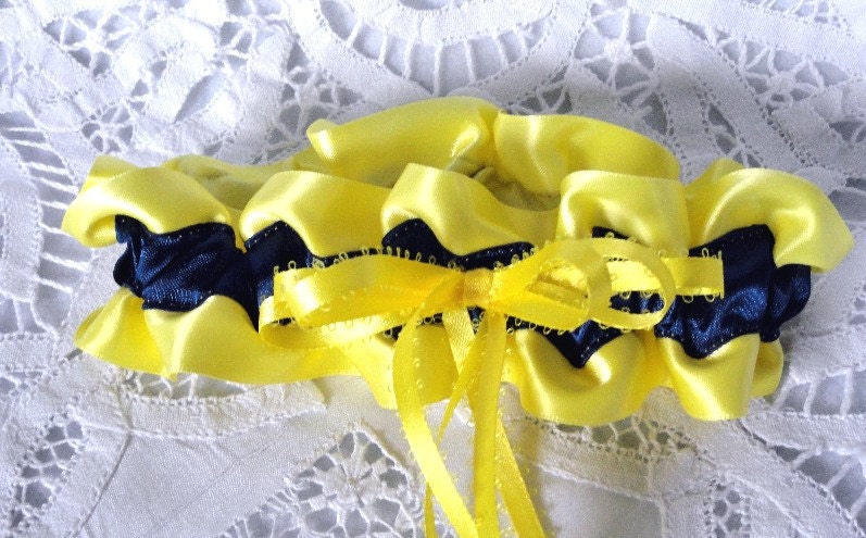 Navy Blue and Yellow Satin Garter