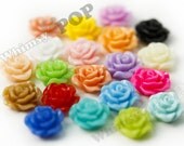12 - Mixed Colors Small Detailed Flower Rose Resin Cabochons, Rose Shaped, 10mm