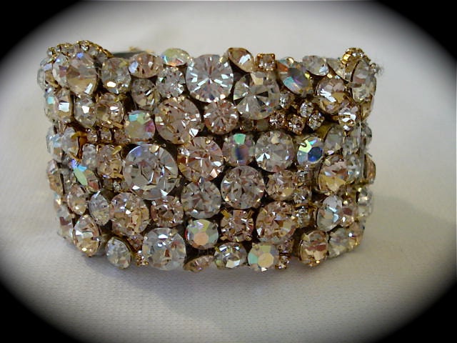Rose Gold Tone Rhinestone Cuff Bracelet - chunky crystal cuff, wide rhinestone cuff, bridal cuff, rose gold crystal bracelet, swarovski cuff