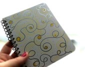 Grey & Yellow Small Spiral Notebook, Silver and Mustard Yellow Hand Drawn Design