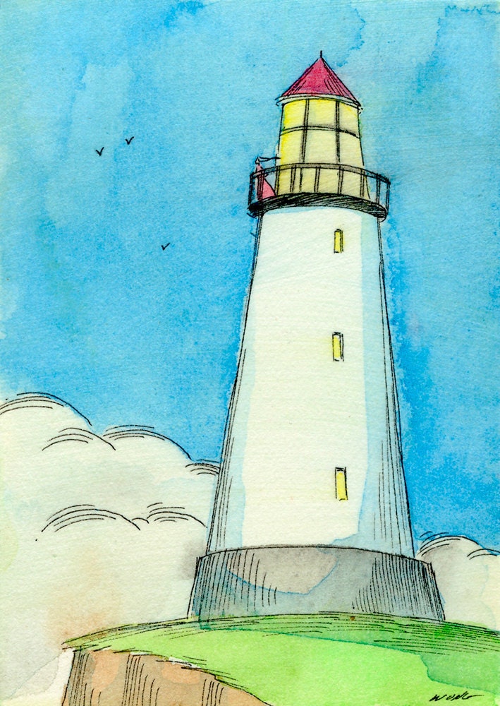 Original ACEO Painting -- Waiting at the lighthouse