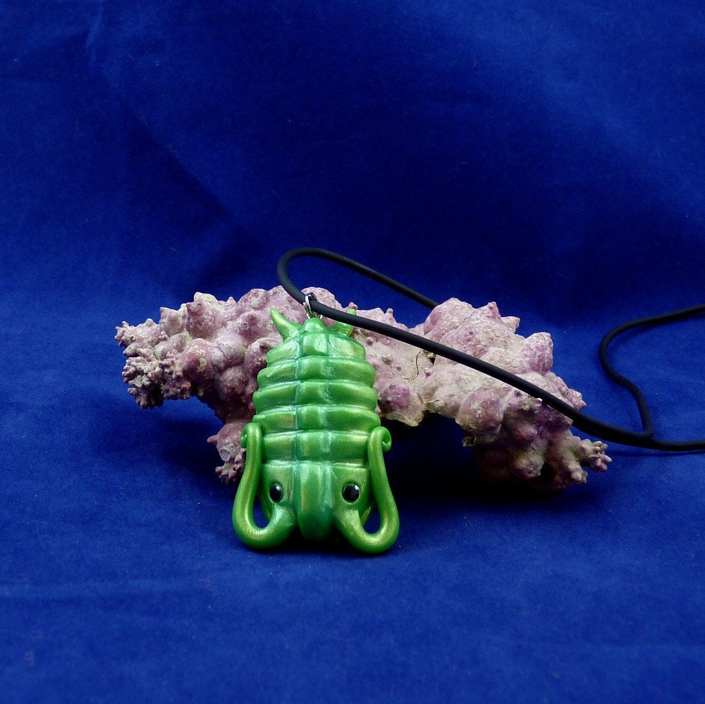 Iridescent Green Trilobite Necklace- Handmade Polymer Clay Jewelry