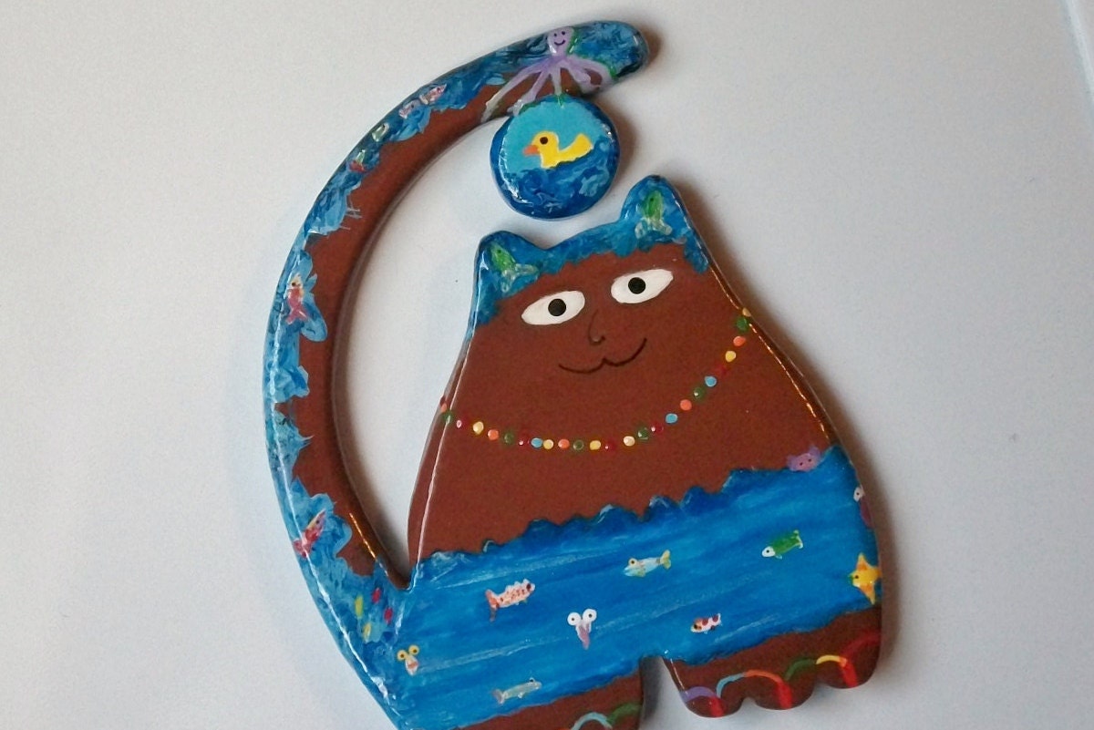 Fridge Magnet - Sea Life Fat Cat with Rubber Ducky