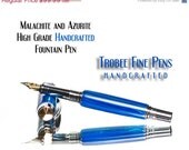 20% ALL PENS On SALE Now Collector grade fountain pen that was handcrafted.  Malachite  Azurite  Rhodium and 22kt Gold Fountain Pen Made by